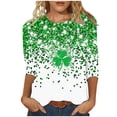thumbnail image 2 of St. Patrick's Day T-Shirt for Women Clover Graphic Three Quarter Sleeve Crewneck Soft Breathable Fabric Festive Novelty Clothes, 2 of 5