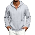 thumbnail image 2 of Mens Zip Up Hoodies Fashion Fleece Long Sleeve Hooded Sweatshirts Winter Casual Thermal Classic Fit Drawstring Hoodies Light Gray M, 2 of 6