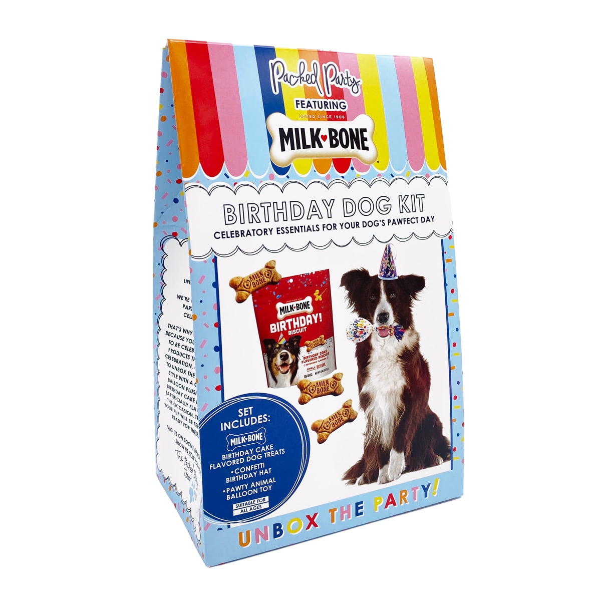 Packed Party Dog Birthday Box with Dog Treats, Toy & Accessory