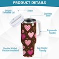 thumbnail image 4 of 30 oz Tumbler With Handle Stainless Steel Insulated Tumbler With Lid for Car Cup Holder Pink and Brown Hearts Pattern, 4 of 9