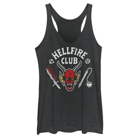 Netflix Women's Stranger Things Hellfire Club Costume Racerback Tank Top Black Heather Medium