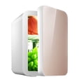 thumbnail image 1 of Mini refrigerador refrigerador y calentador pequeño portátil Refrigerador de bajo consumo de energía con espejo cosmético CA 220 V enchufe CN 12 l dorado tanto para el hogar como para el vehículo, 1 of 10