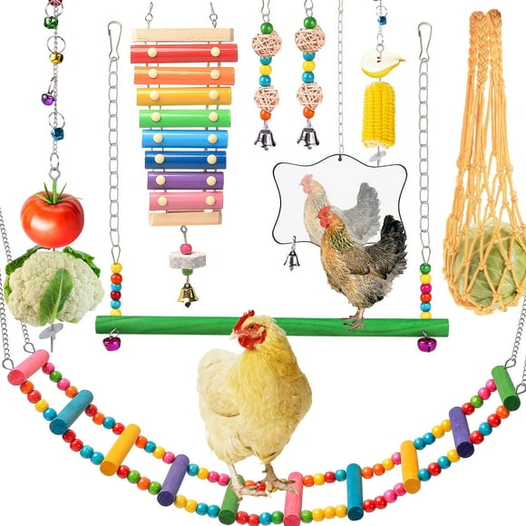 Chicken Toys KAKUNM para gallinero: xilófono, columpio, espejo, etc. (9 unidades)