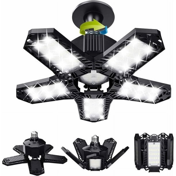 Lámpara LED de garaje superbrillante deformable, luz LED de garaje ultrabrillante para iluminación de 360°, luz de taller de 120 W y 12 000 lúmenes con fácil instalación, sistema de enfriamiento