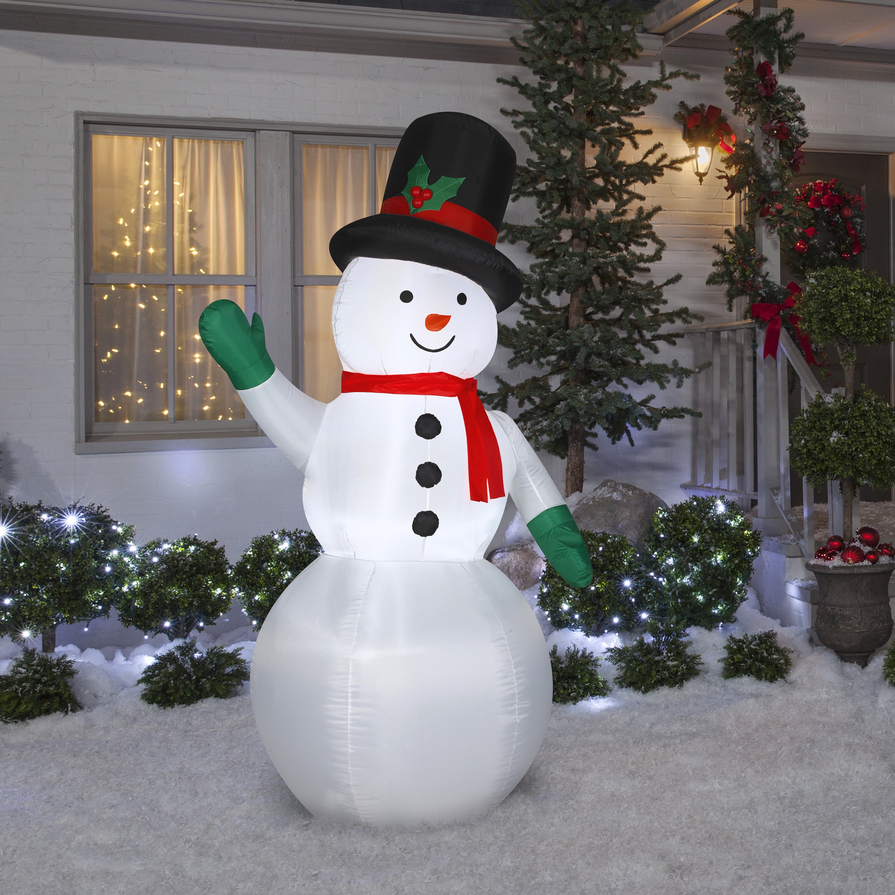 Gemmy Inflatable Snowman, LED Light-Up, 7 ft Yard Decoration