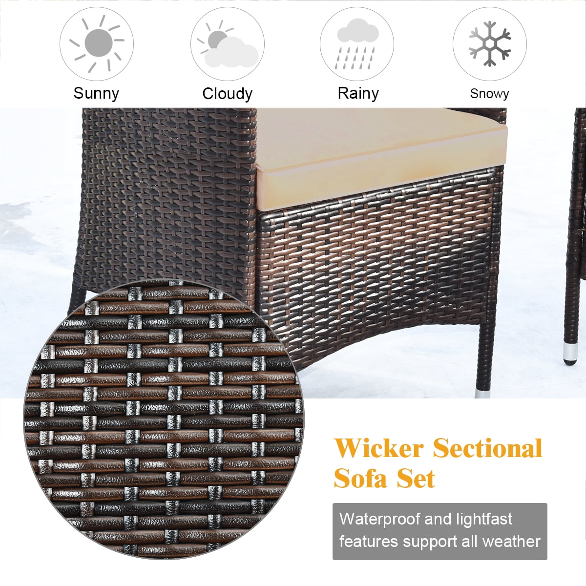 Costway 4PCS Rattan Patio Furniture Set Cushioned Sofa Chair Coffee Table Garden