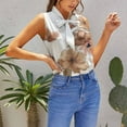 thumbnail image 5 of Brown Floral Watercolor Design Blouses Women Bow Tops Elegant Sleeveless Office Work Shirt Casual Holiday Women's Tops, 5 of 6