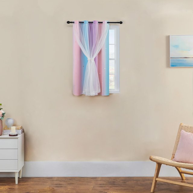 Cortinas XiDi moradas de doble capa para dormitorio infantil