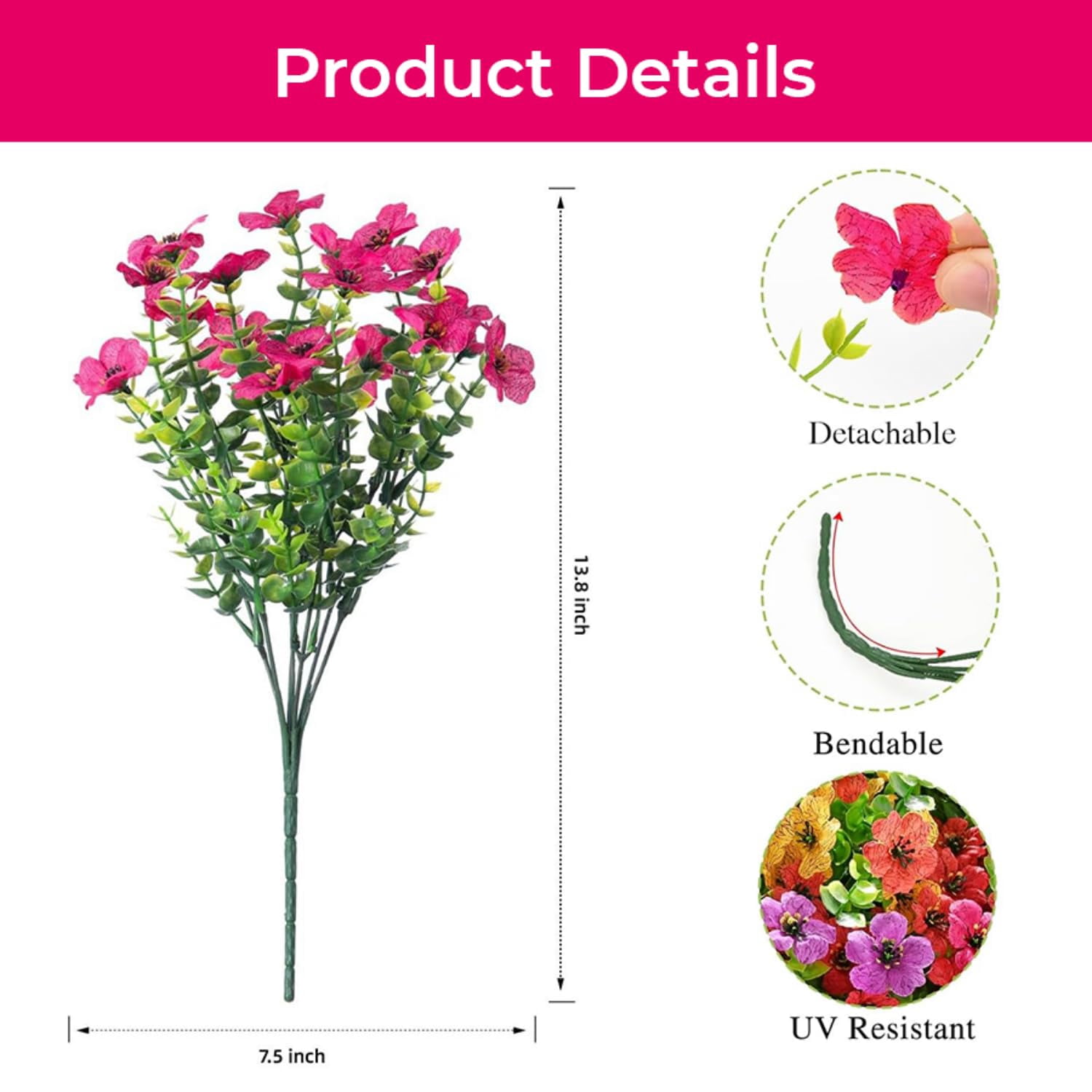 Artificial Outdoor Flowers UV Resistant, Mixed Color Faux Plants 12 Bundles, Realistic Plastic Flowers for Porch Patio Garden Yard Decor