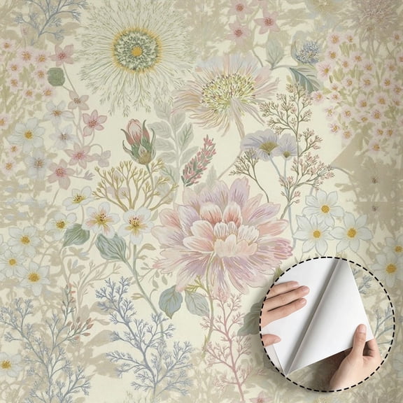 Vintage Floral Wallpaper Botanical Flower Pattern, Boho Farmhouse Style Wall Decoration, Self adhesive and removable waterproof contact paper for Living Room Bedroom Kitchen 17.7 * 118 in