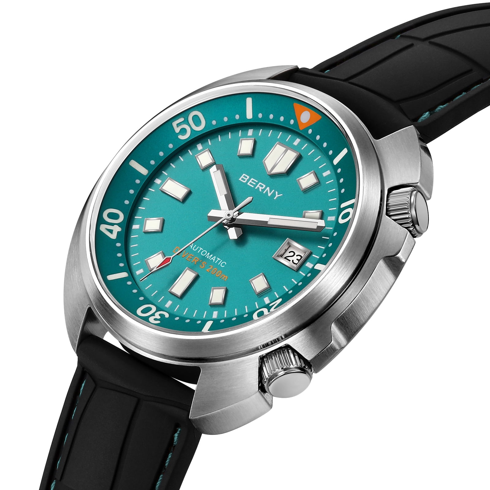 BERNY Automatic Dive Watches for Men, Sport 200M Waterproof Analog Mechanical Watch with Date Display, Super Luminous, Silicone Strap, Sapphire Crystal, Fashion Men's Diver Watch (Mint Green)