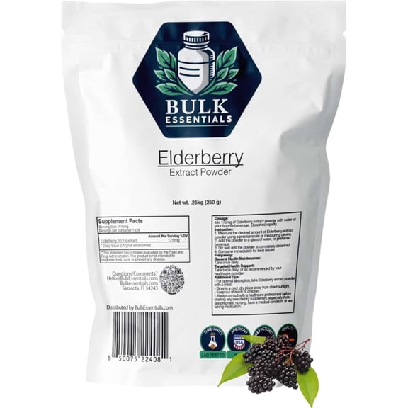 Elderberry Extract Powder W/Maltodextrin – 250g for Immune Support & Antioxidant Wellness – USA Made Supplement for Men & Women – Non-GMO, Gluten-Free – 175mg Per Serving