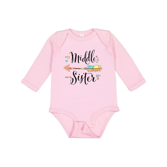 Inktastic Middle Sister- dots and arrow Girls Long Sleeve Baby Bodysuit