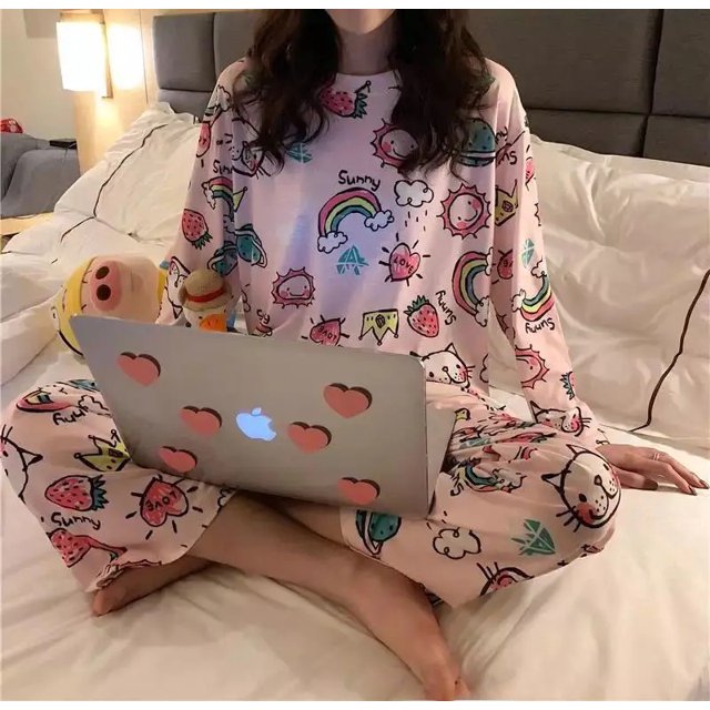 Pijamas holgados de manga larga para mujer, ropa de dormir informal con diseño de dibujos animados, tienda de fábrica Source, otoño 2024