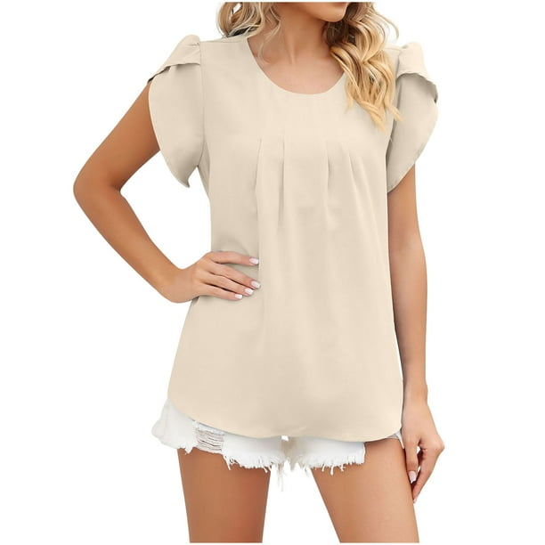 Womens Tops Petal Sleeve Tunic Tops to Wear with Leggings Summer Tops for  Women Casual Loose Fit Blouse Shirt