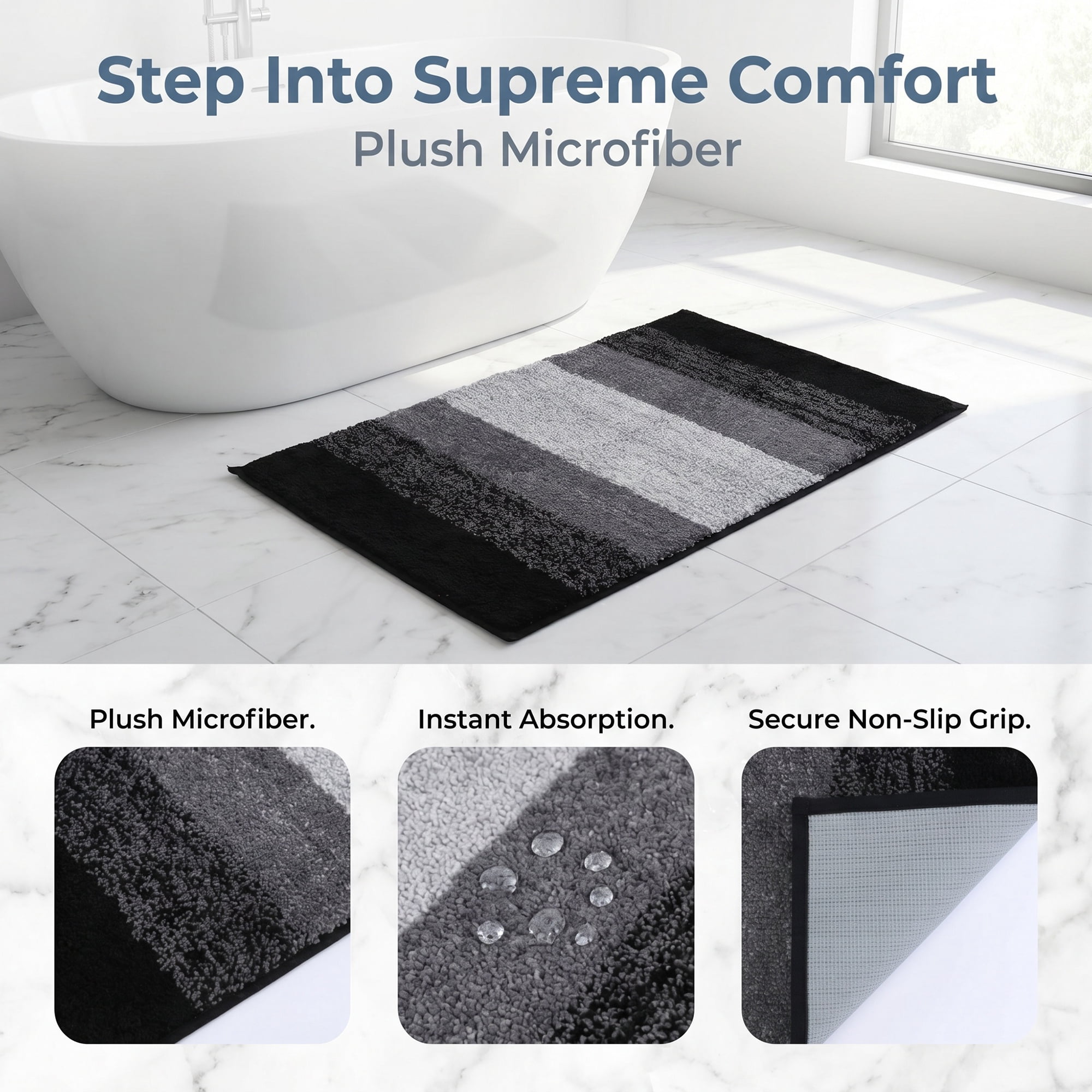 Unique Bargains Soft Absorbent Plush Non-Slip Machine Washable Bath Mat Black 32" x 20"