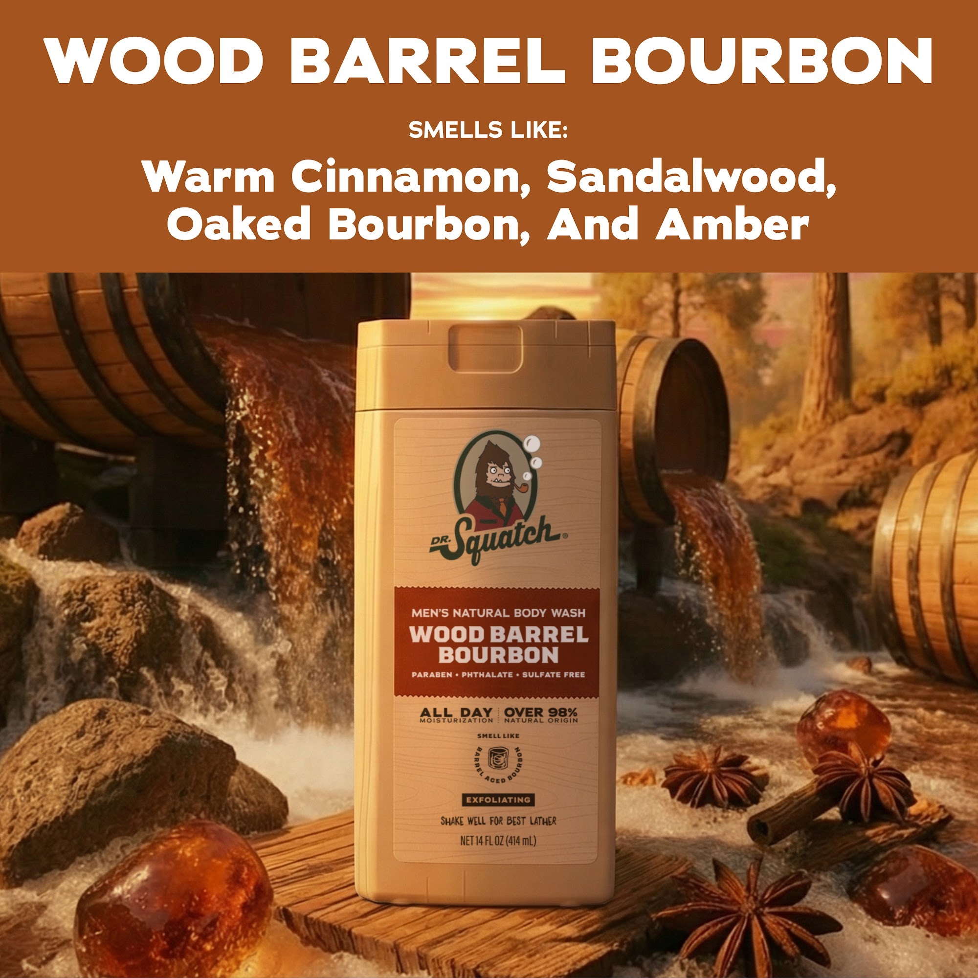 Dr. Squatch Wood Barrel Bourbon Body Wash, 14 fl oz photo 3