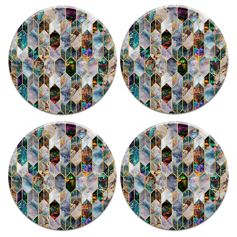 CARIBOU Round Ceramic Stone Coaster for Drinks Set of 4pcs, Marble