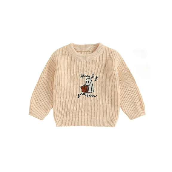 BemeyourBBs Toddler Baby Halloween Sweater Ghost Embroidered Long Sleeve Knit Tops
