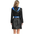 thumbnail image 2 of Choomomo Women's Satiny Wrestler Gear Fight Boxing Robe Long Sleeve Hooded Robe Loose Kimono with Belt Black&Blue 14, 2 of 4