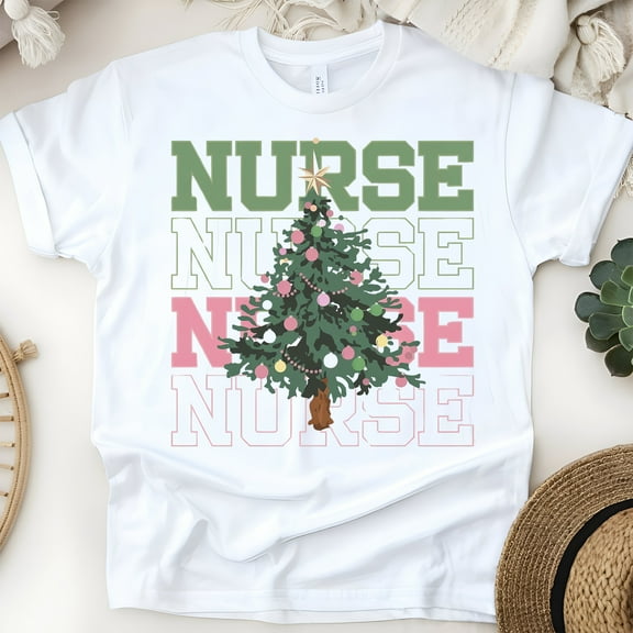 Nurse Graphic T-Shirt with Tree Design, Unisex Casual Top, White, Size S