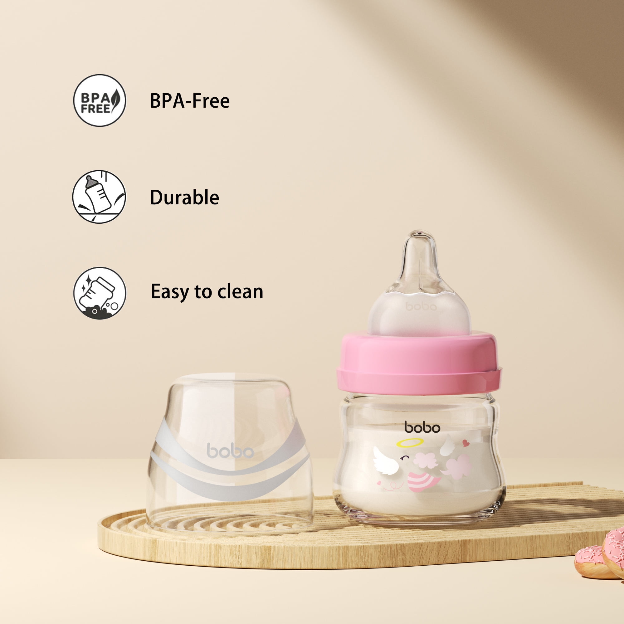 YOHKOH 2.7oz Newborn Glass Baby Bottle Set,Wide-Neck,Slow Flow,for 0 m+,2-Pack,Red