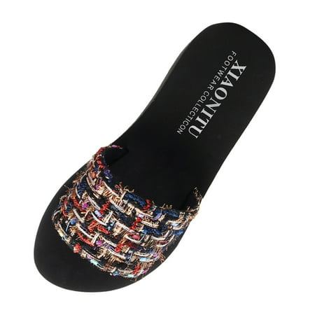 

Youmylove Sandals Women Slippers Thong Sandals Summer Fashion Versatile Thick Soled Sloping Heels Flip Flops Patchwork Beach Shoes Comfort Cozy Leisure Daily Walking