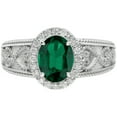 thumbnail image 3 of 14k Solid White Gold Vintage Style Oval Created Emerald and Diamond Halo Birthstone Engagement Ring, 3 of 6