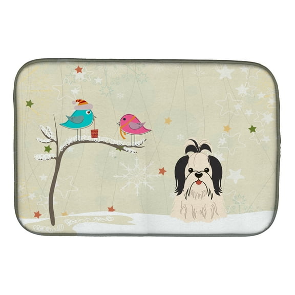 Christmas Presents between Friends Shih Tzu Black White Dish Drying Mat