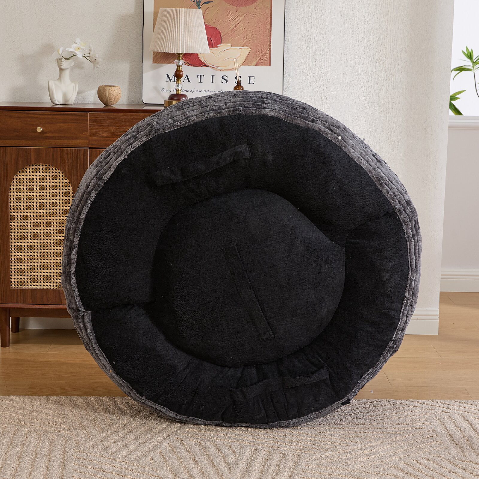 Oversized Corduroy Bean Bag Chair with 3 Pillows and Armrest, Corduroy Bean Bag Chairs Floor Lazy Couch Sofa with Foam Filler for Gaming, Reading ,Adults, Bedroom,  Living Room Dorm, Dark Gray