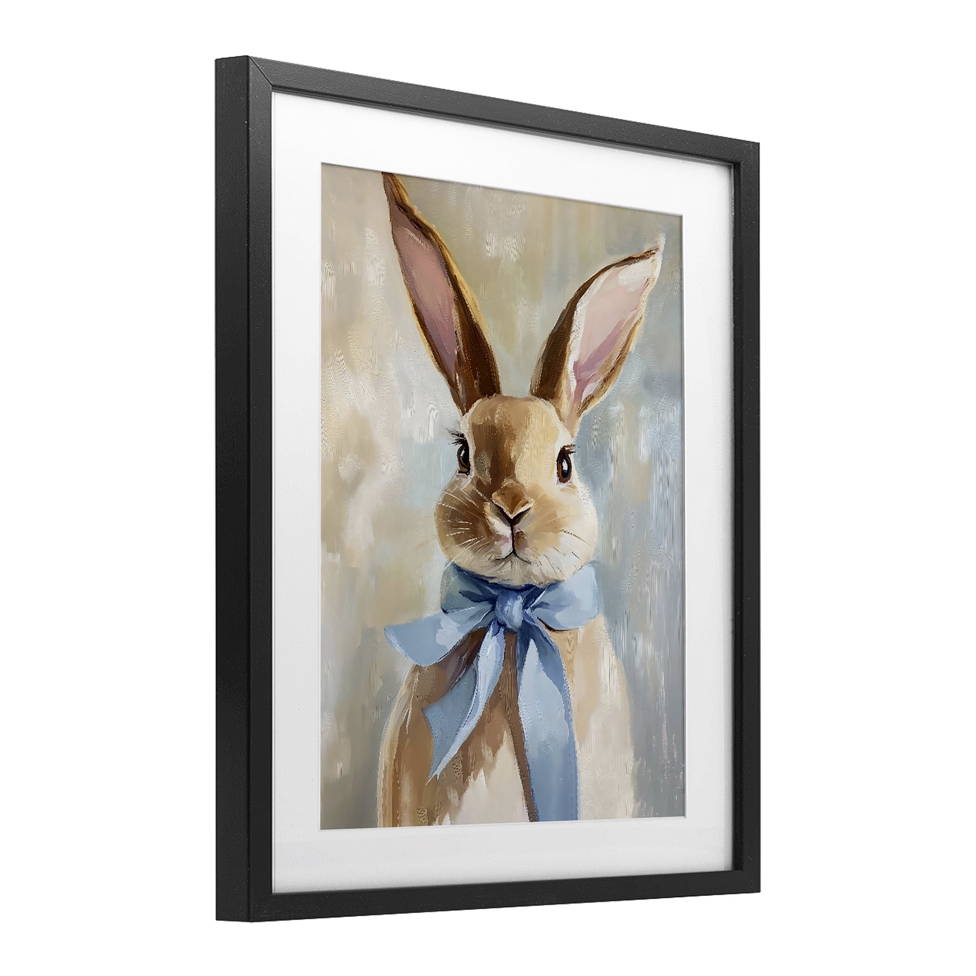 Stupell Industries Bunny with Blue Bow Black Framed Print Under Glass, design by The Prints Vibe