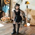 thumbnail image 6 of Girls Gothic V-Neck Sleeveless Tutu Dress with Mesh Cape Sleeves and Belt for Halloween Party 4-12 Years, 6 of 7