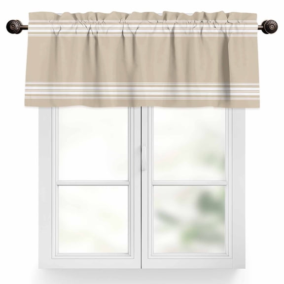 Farmhouse Khaki Valances for Windows, 42 x 12in, White Stripe Rod Pocket Kitchen Valance Curtain Light Filtering Window Treatments for Living Room Bedroom, 1 Panel