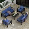 thumbnail image 2 of Garvee Aluminum Outdoor Sofa Conversation Sets, 5 Piece, Rust Resistant, Black & Blue, 2 of 7