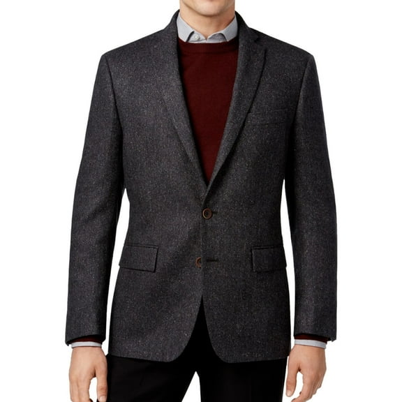 Ryan Seacrest Mens Flecked Two Button Blazer Jacket, Grey, 44 Long