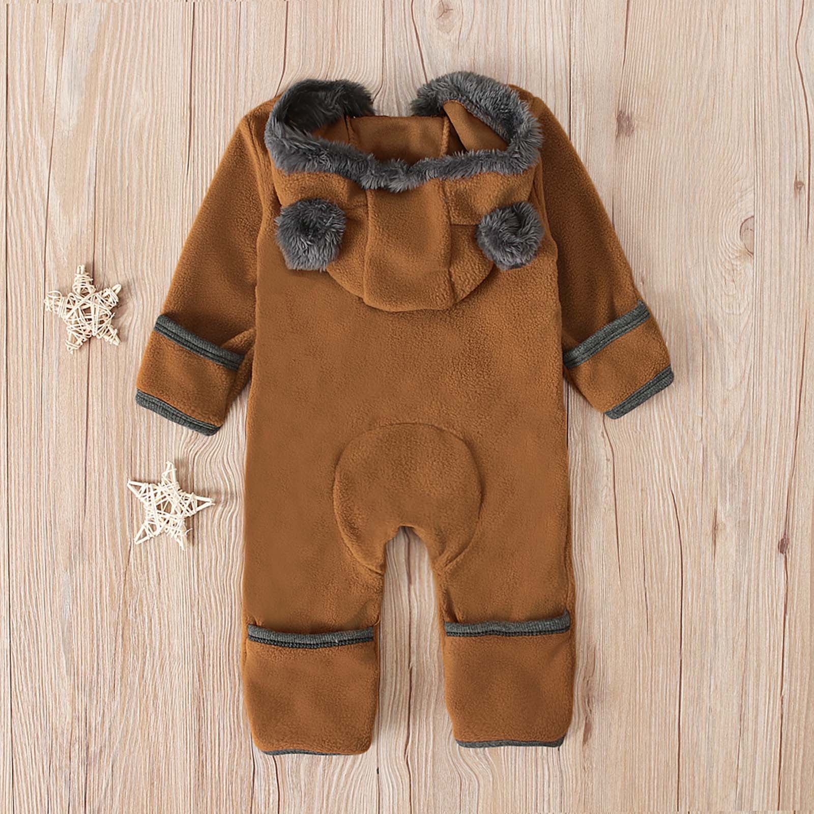 Fleece Baby Bodysuits Infant Onesie Kids Hooded One Piece Romper Outerwear Toddler Jacket Fleece Jacket Coat Zipper Jumpsuits Brown,3-6 Months