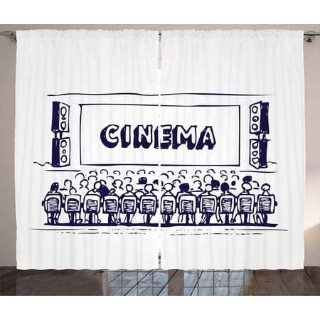 Movie Theater Curtains 2 Panels Set Hand Drawn Illustration