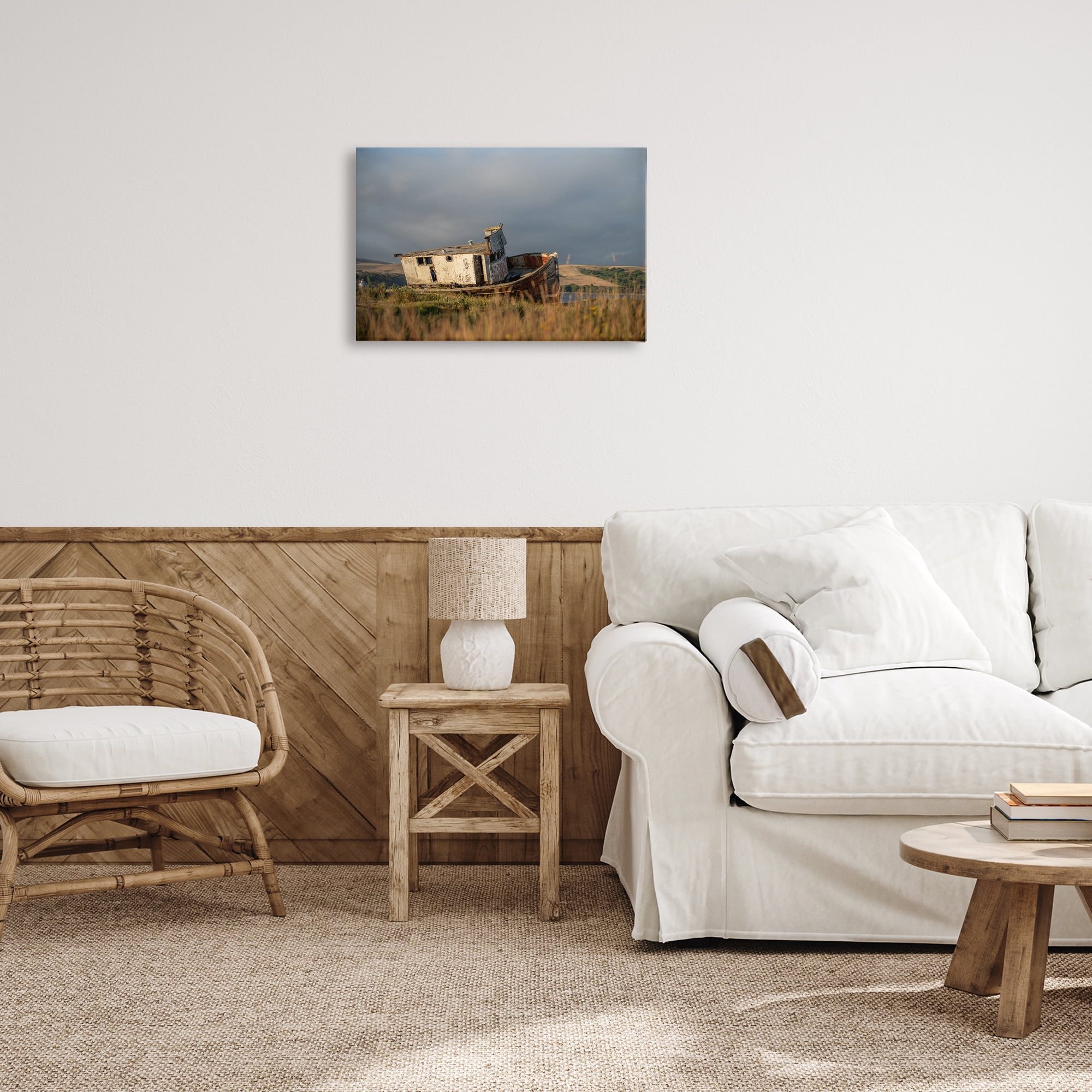 Stupell Industries Old Shipwreck on Beach Landscape & Nature Photography Wrapped Canvas Art Print Wall Art, 24 x 16