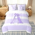 thumbnail image 3 of Homewish Purple Monogrammed A Bedding Comforter Set 7pcs for Girls Women, Fashion Bowknot Stripes Queen Bedding Sets, Reversible, 3 of 10