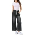 thumbnail image 2 of INSPIRE CHIC Women's Wide Leg Denim Pants Drawstring Elastic Waist Casual Jeans with Pockets S Black, 2 of 6