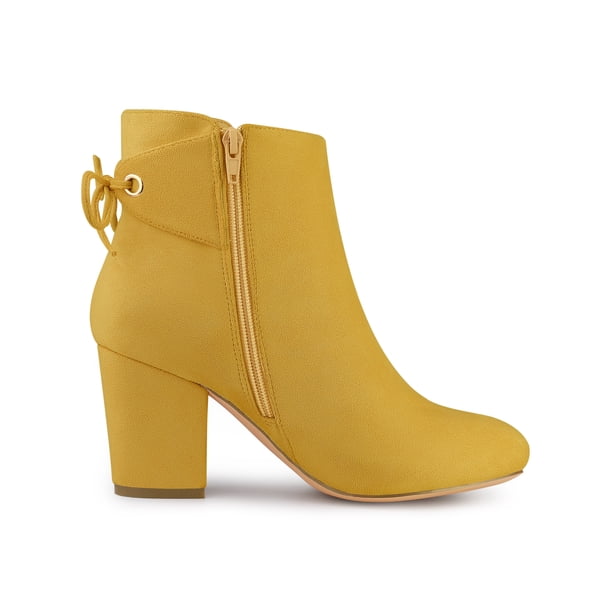 BLISSFUL STEP Women's Ankle Boots Block Heel Zipper Lace Up Boots