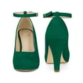 thumbnail image 2 of BLISSFUL STEP Women Ankle Strap Round Toe Stiletto Heels Pumps Green 8, 2 of 7