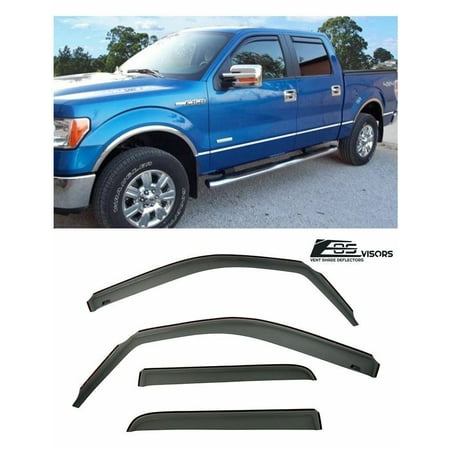 Extreme Online Store for 2009-2014 Ford F-150 Crew Cab | EOS Visors in-Channel Style Smoke Tinted Side Vents Window Deflectors Rain