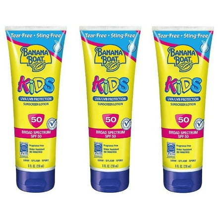 Banana Boat Kids UVA/UVB Protection Sunscreen Lotion, Broad Spectrum, SPF 50, 8 Oz (Pack of 3) + Eyebrow