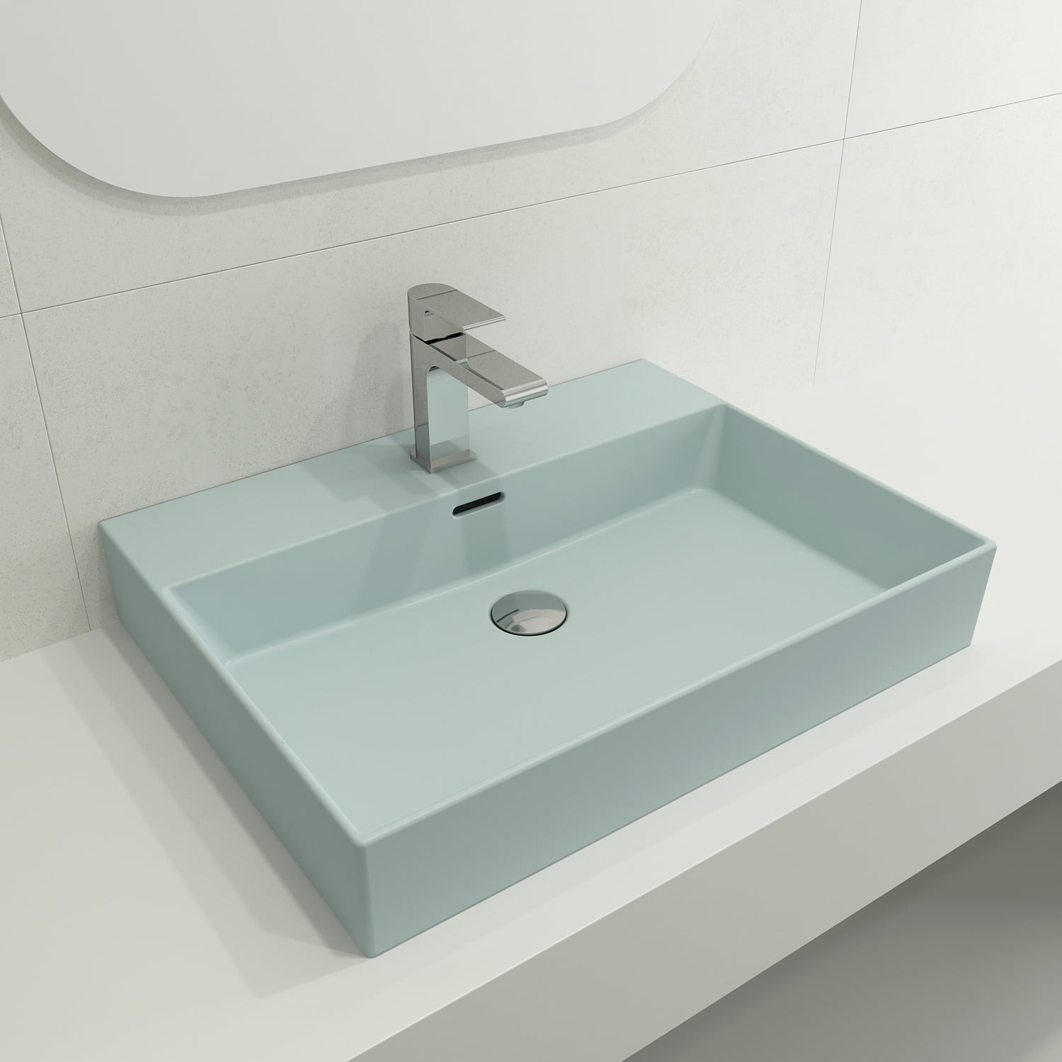 BOCCHI 1376-029-0126 Milano Sink Fireclay 24" 1-Hole + Overflow Matte Ice Blue