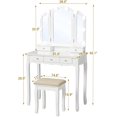 thumbnail image 2 of AMUZER Makeup Vanity Desk with 3 Mode Lighted Tri-fold Mirror and 5 Drawers, Vanity Set with Cushioned Stool for Bedroom Women Gift , White, 2 of 9
