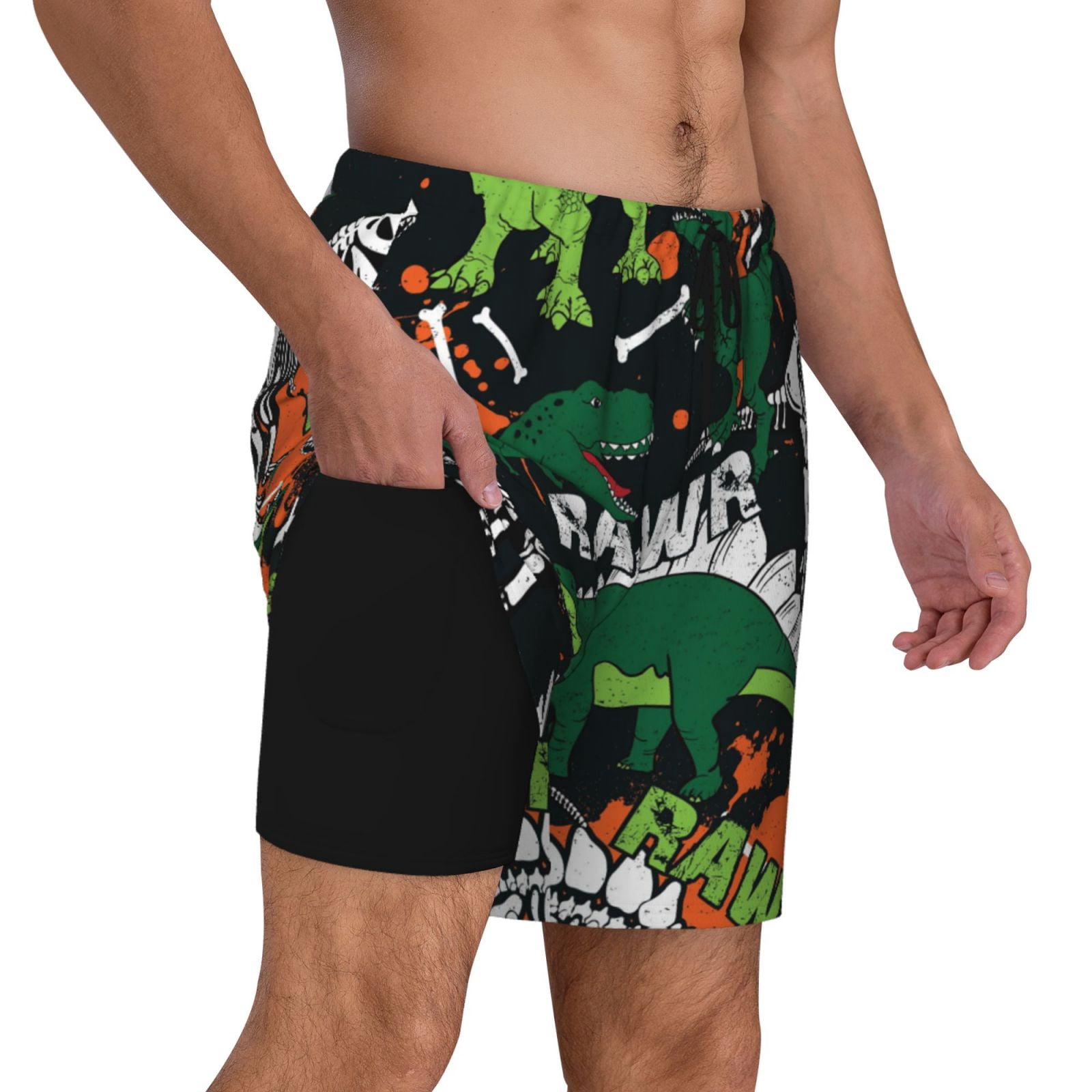 Xecao Dinosaur Skeleton for Men's Swimming Trunks Swim Trunks Quick Dry Swim Shorts with Mesh Lining Funny Swimwear Bathing Suits