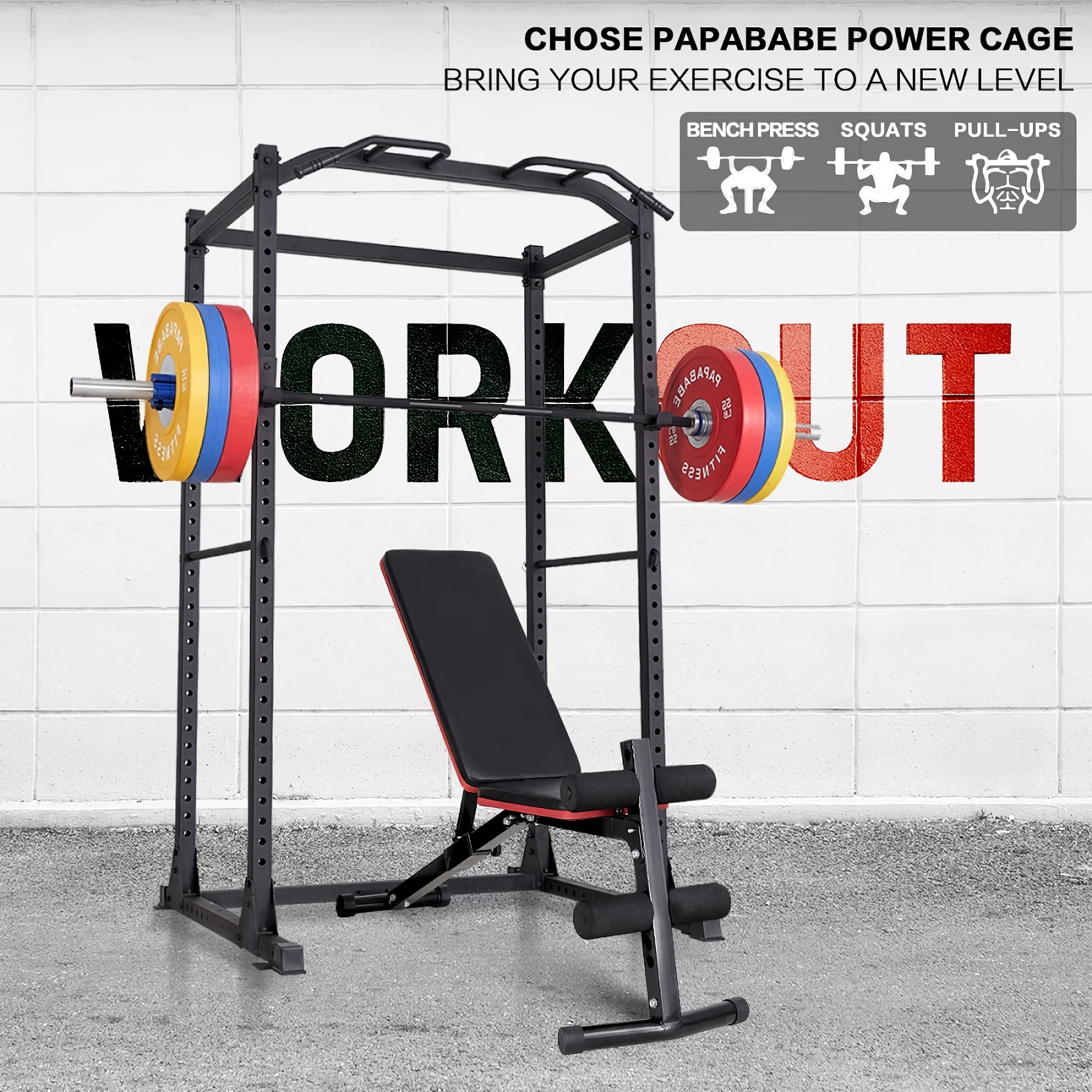 Power Cage Multifunctional 1200lb Capacity Squat Rack with 2 Extra J Hooks for Squats Bench Press Pull Ups Strength Training Home Gym 1026785 Walmart