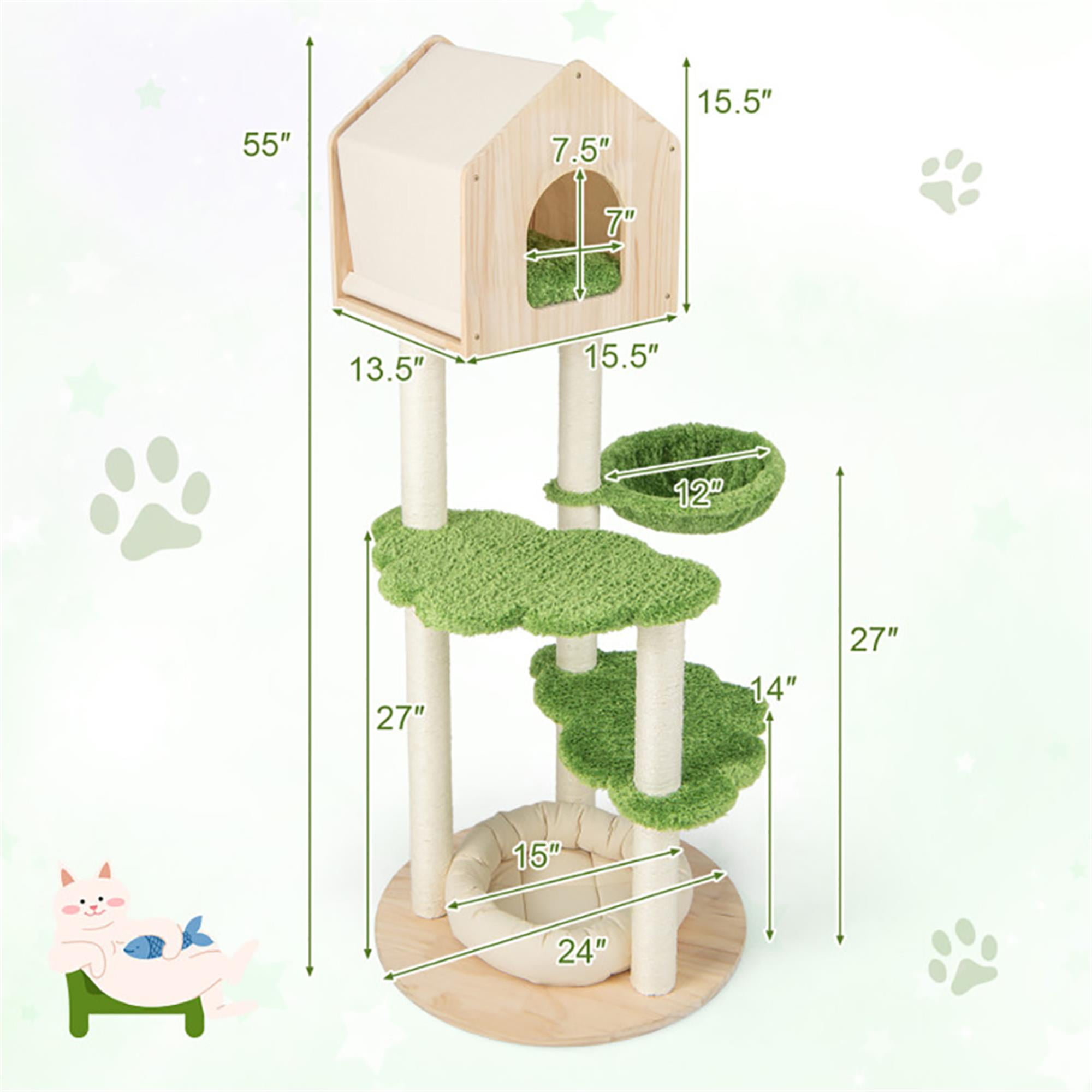 Kadyn 55" Modern Cat Tree Tower for Indoor Cats, Multi-Level Cat Condo with Scratching Posts and Soft Cat Bed, Cat Tree House Furniture, Beige
