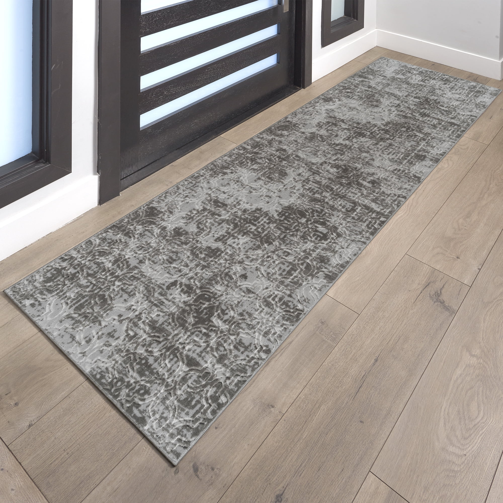 Shadow Thandi Transitional Geometric Silver Area Rug, 2x6